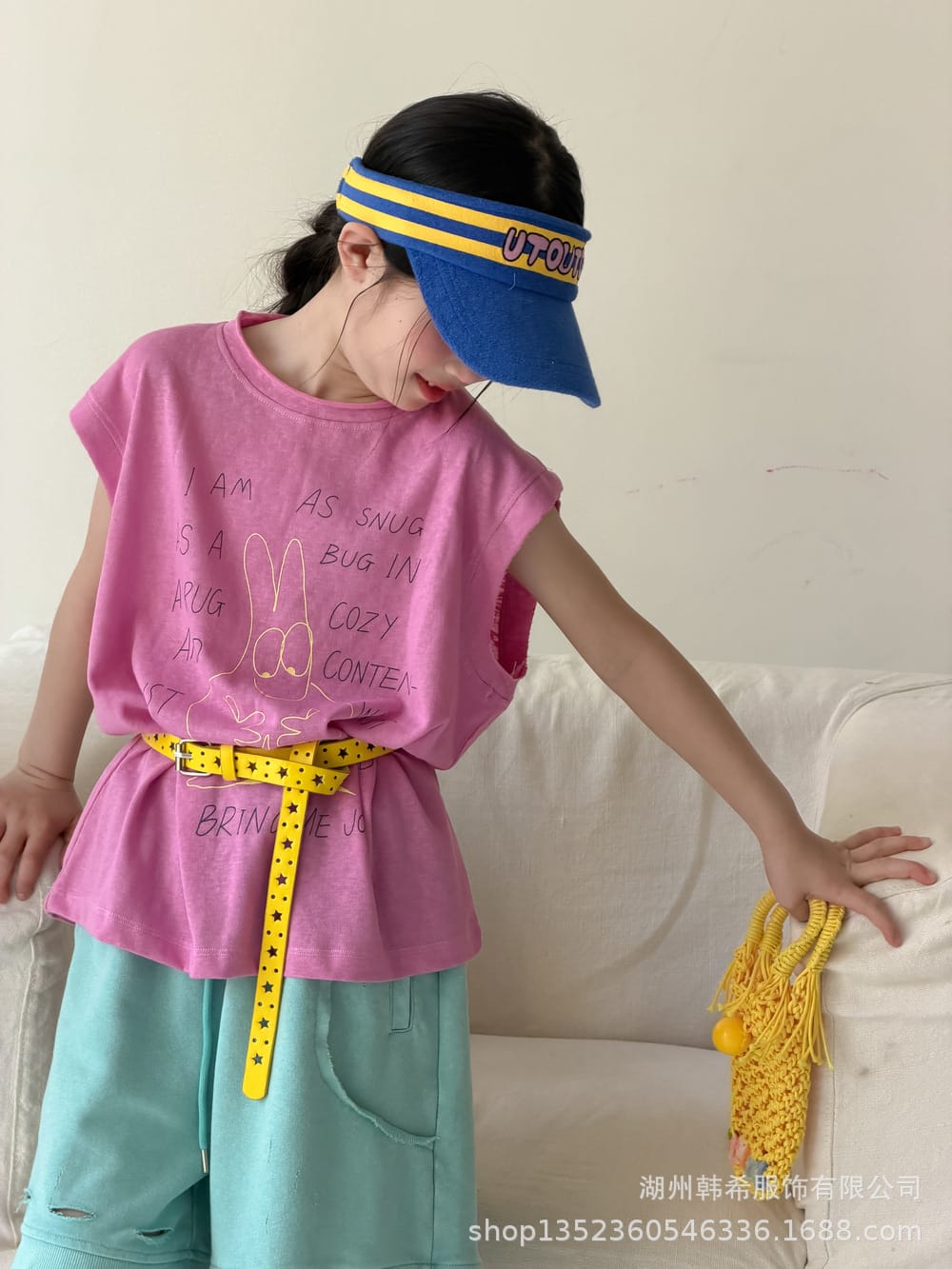 Cartoon Character Lettering Tank Top アート ノースリーブトップス【mh0013514】 KUMAI.KIDS タンクトップ・キャミソール・ノースリーブトップス