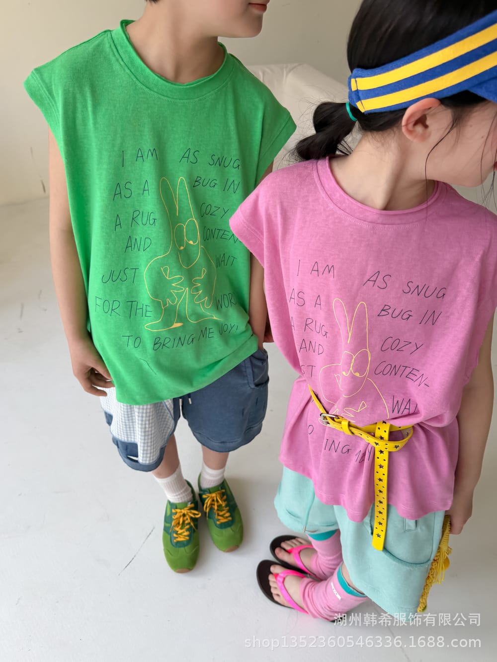 Cartoon Character Lettering Tank Top アート ノースリーブトップス【mh0013514】 KUMAI.KIDS タンクトップ・キャミソール・ノースリーブトップス