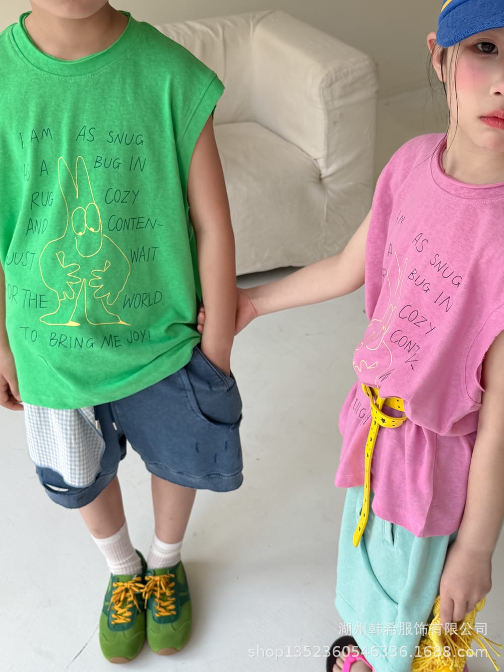 Cartoon Character Lettering Tank Top アート ノースリーブトップス【mh0013514】 KUMAI.KIDS タンクトップ・キャミソール・ノースリーブトップス