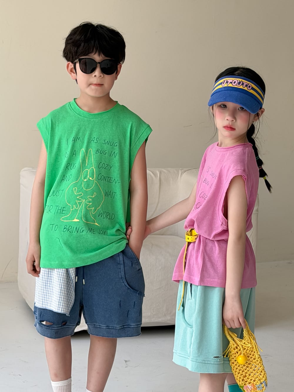 Cartoon Character Lettering Tank Top アート ノースリーブトップス【mh0013514】 KUMAI.KIDS タンクトップ・キャミソール・ノースリーブトップス