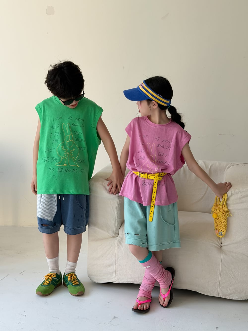 Cartoon Character Lettering Tank Top アート ノースリーブトップス【mh0013514】 KUMAI.KIDS タンクトップ・キャミソール・ノースリーブトップス