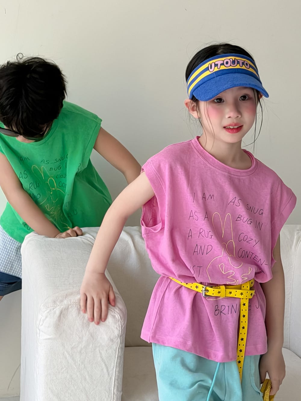 Cartoon Character Lettering Tank Top アート ノースリーブトップス【mh0013514】 KUMAI.KIDS タンクトップ・キャミソール・ノースリーブトップス