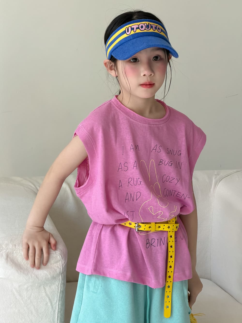 Cartoon Character Lettering Tank Top アート ノースリーブトップス【mh0013514】 Rose Red / 100cm KUMAI.KIDS タンクトップ・キャミソール・ノースリーブトップス