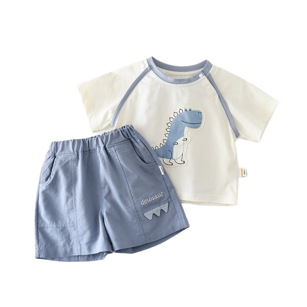 Cartoon Dinosaur Set 恐竜 刺繍 半袖Tシャツ ショートパンツ【mh0012856】 ABNN 半袖セットアップ