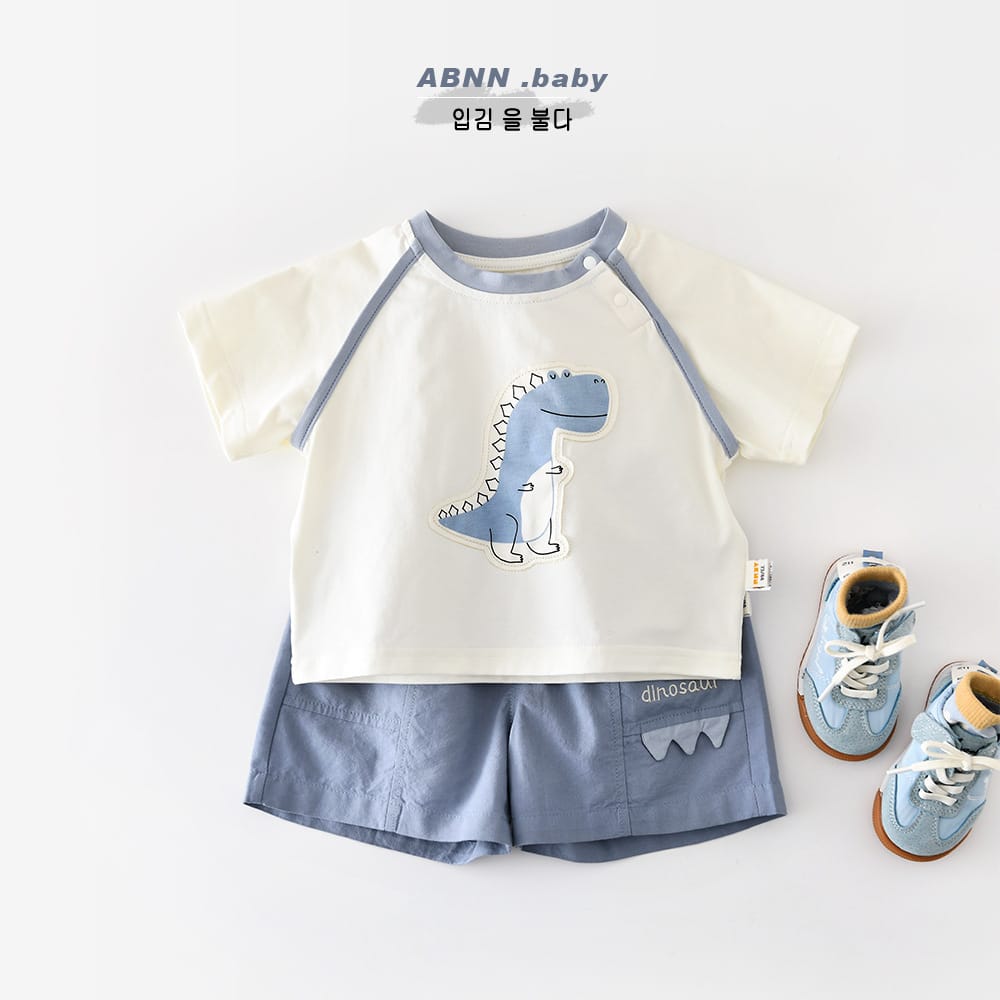 Cartoon Dinosaur Set 恐竜 刺繍 半袖Tシャツ ショートパンツ【mh0012856】 ABNN 半袖セットアップ