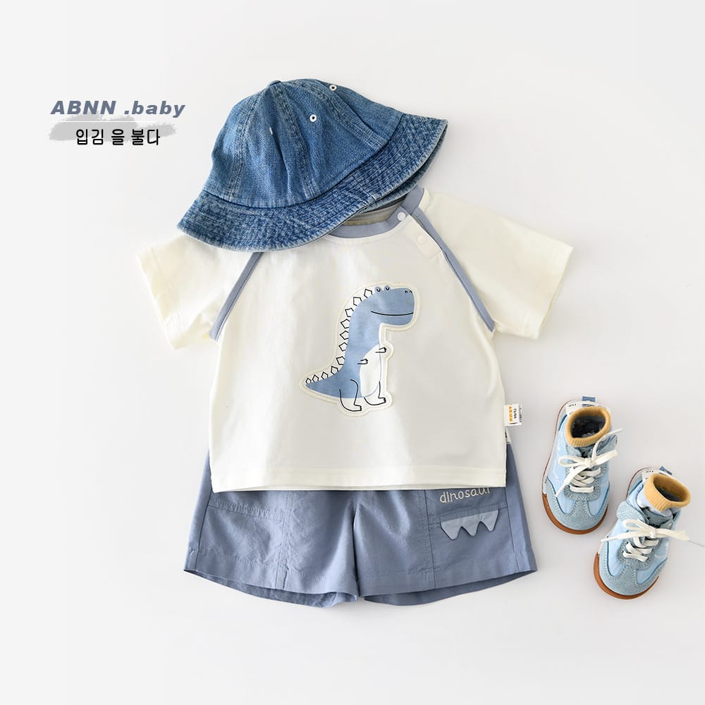 Cartoon Dinosaur Set 恐竜 刺繍 半袖Tシャツ ショートパンツ【mh0012856】 ABNN 半袖セットアップ