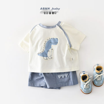 Cartoon Dinosaur Set 恐竜 刺繍 半袖Tシャツ ショートパンツ【mh0012856】 ABNN 半袖セットアップ