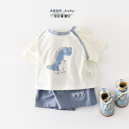 Cartoon Dinosaur Set 恐竜 刺繍 半袖Tシャツ ショートパンツ【mh0012856】 ABNN 半袖セットアップ