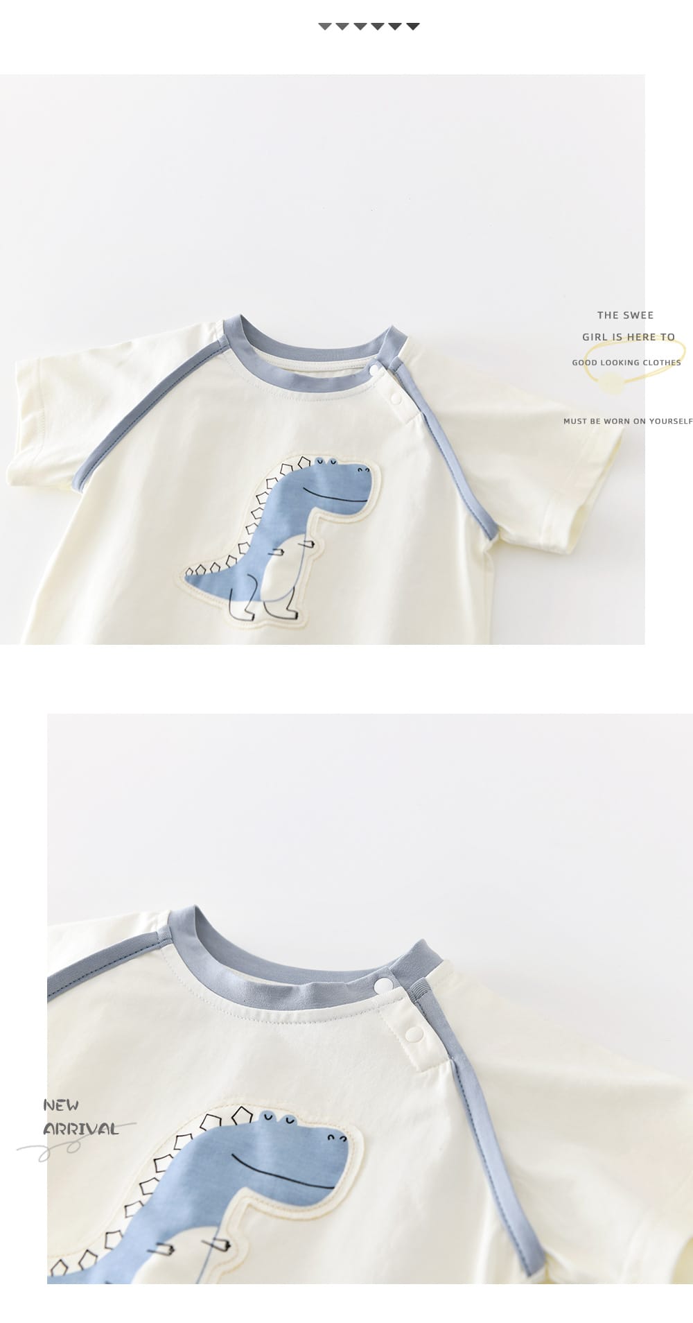 Cartoon Dinosaur Set 恐竜 刺繍 半袖Tシャツ ショートパンツ【mh0012856】 ABNN 半袖セットアップ