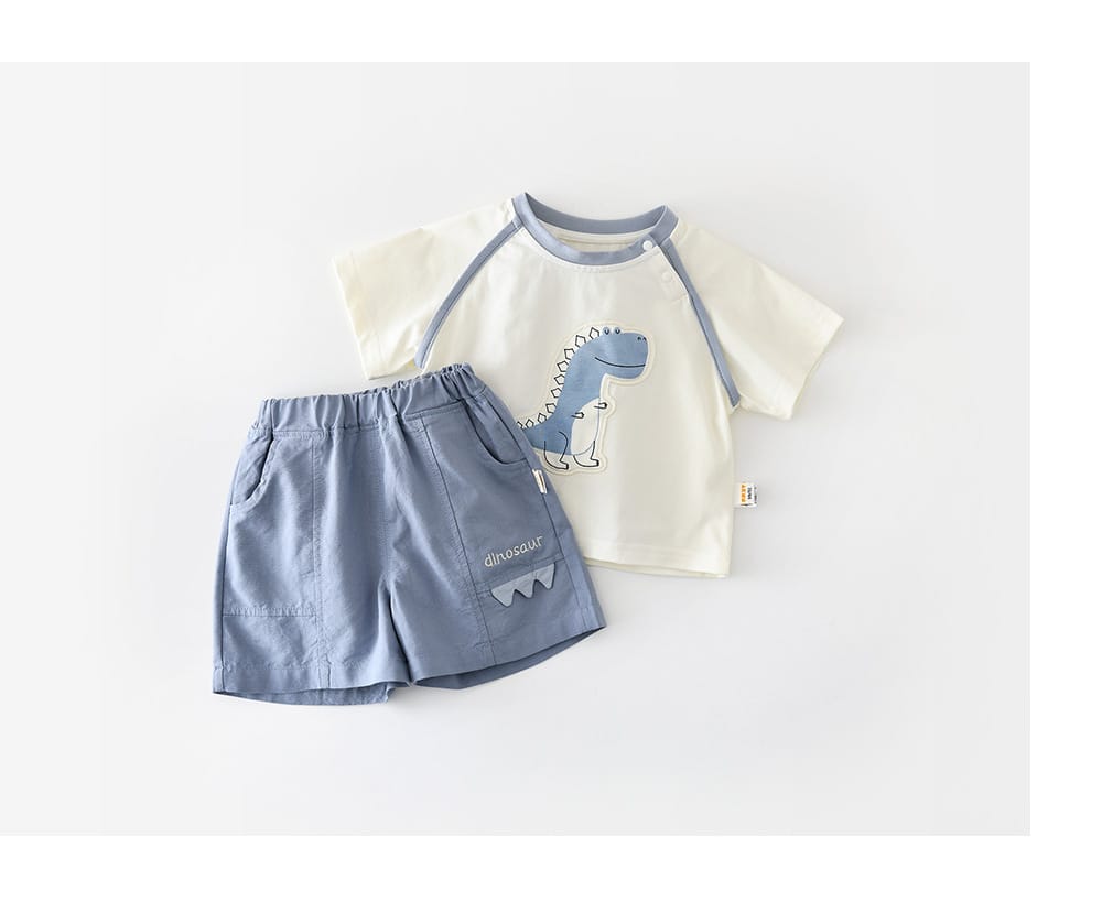 Cartoon Dinosaur Set 恐竜 刺繍 半袖Tシャツ ショートパンツ【mh0012856】 ABNN 半袖セットアップ