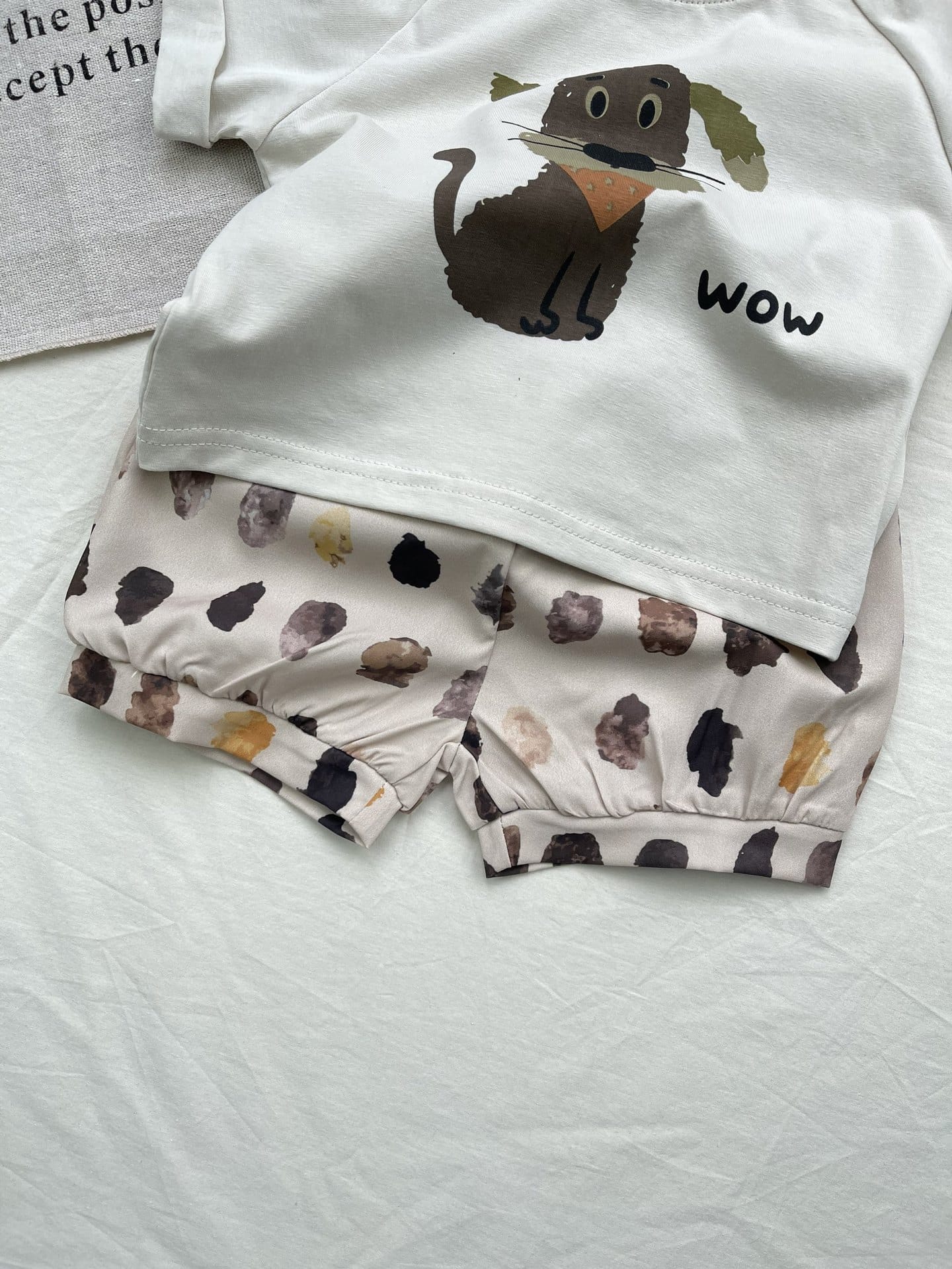 Cartoon Dog Printed Cotton Set ドッグプリント 半袖Tシャツ ショートパンツセット【mh0012918】 yi nian ni 半袖セットアップ
