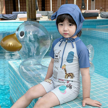 Cartoon Giraffe Quick-Dry Swimwear キリン 半袖水着 スイムキャップ セット【mh0013329】 mamahalo kids ベビー用水着