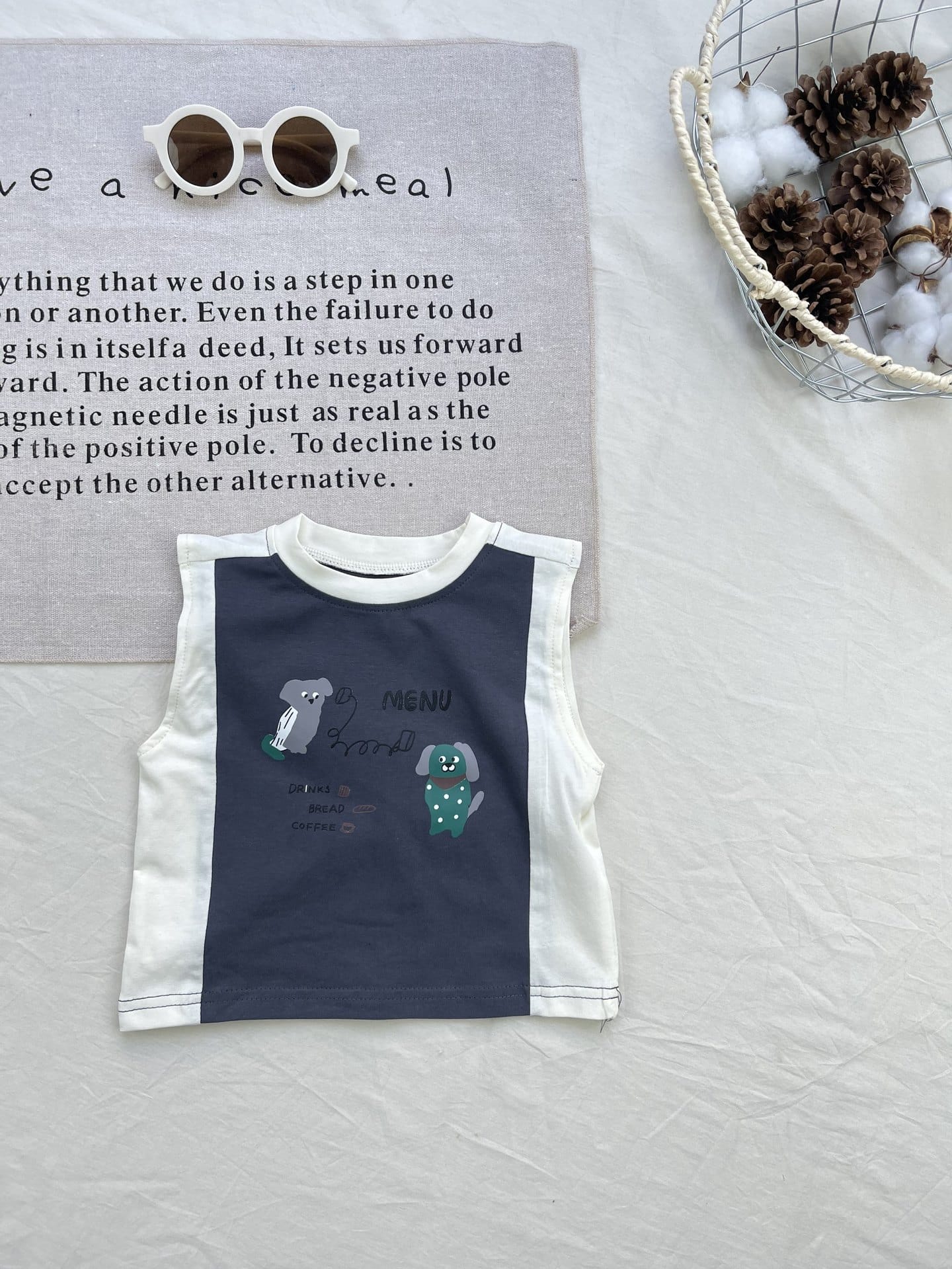 Cartoon Graphic Cotton Vest Set アニマル ノースリーブTシャツ ショートパンツセット【mh0012923】 yi nian ni ノースリーブセットアップ
