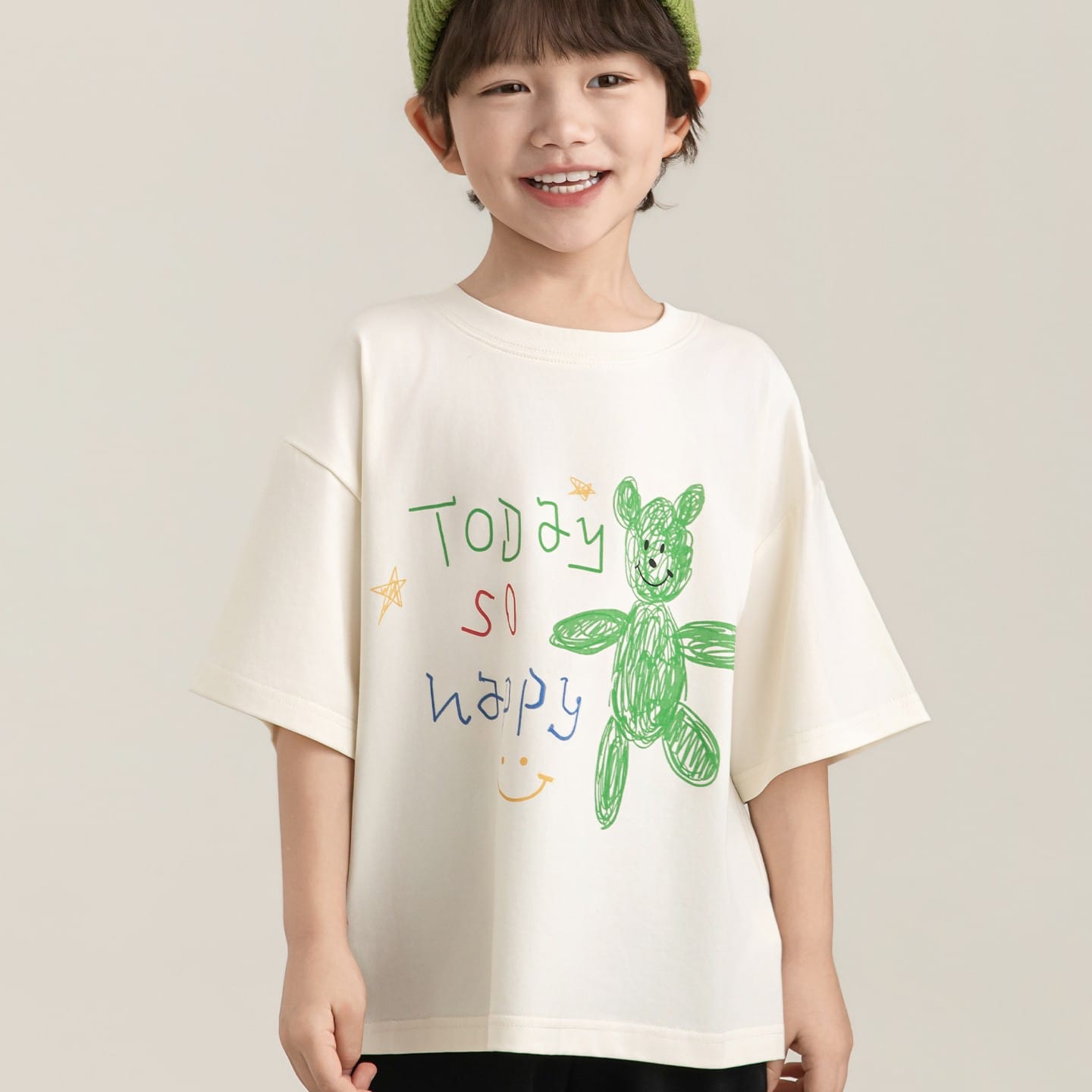 Cartoon Graphic Tee 手書き風イラスト プリント Tシャツ【mh0012736】 Beige / 90cm YoehYaul 半袖Tシャツ