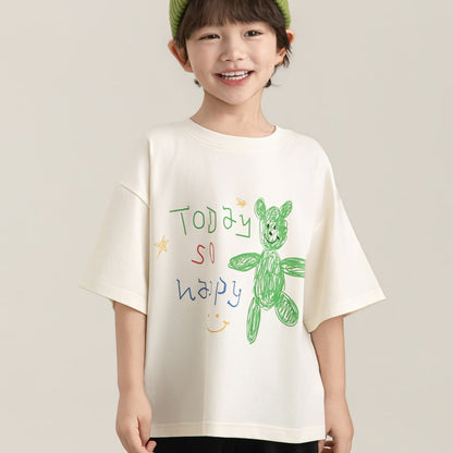 Cartoon Graphic Tee 手書き風イラスト プリント Tシャツ【mh0012736】 Beige / 90cm YoehYaul 半袖Tシャツ