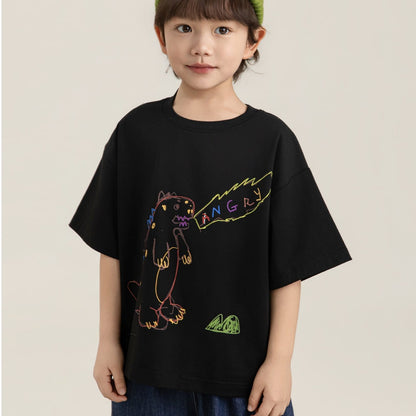 Cartoon Graphic Tee 手書き風イラスト プリント Tシャツ【mh0012736】 Black / 90cm YoehYaul 半袖Tシャツ