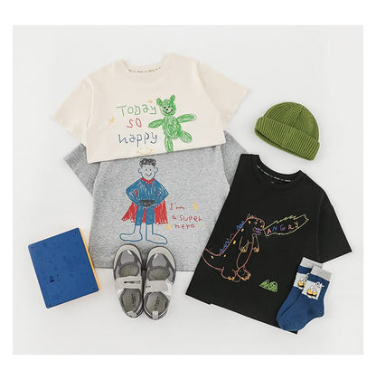 Cartoon Graphic Tee 手書き風イラスト プリント Tシャツ【mh0012736】 YoehYaul 半袖Tシャツ