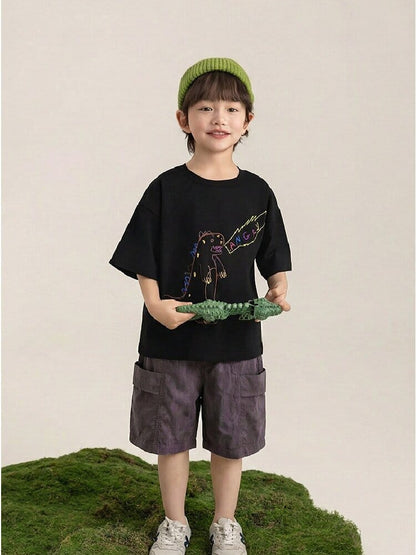 Cartoon Graphic Tee 手書き風イラスト プリント Tシャツ【mh0012736】 YoehYaul 半袖Tシャツ