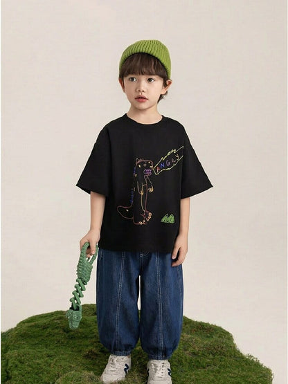 Cartoon Graphic Tee 手書き風イラスト プリント Tシャツ【mh0012736】 YoehYaul 半袖Tシャツ