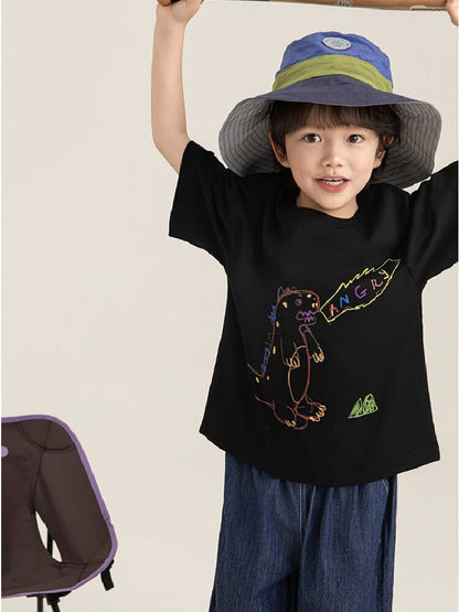 Cartoon Graphic Tee 手書き風イラスト プリント Tシャツ【mh0012736】 YoehYaul 半袖Tシャツ