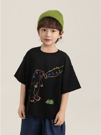 Cartoon Graphic Tee 手書き風イラスト プリント Tシャツ【mh0012736】 YoehYaul 半袖Tシャツ