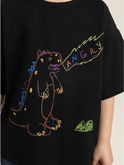 Cartoon Graphic Tee 手書き風イラスト プリント Tシャツ【mh0012736】 YoehYaul 半袖Tシャツ