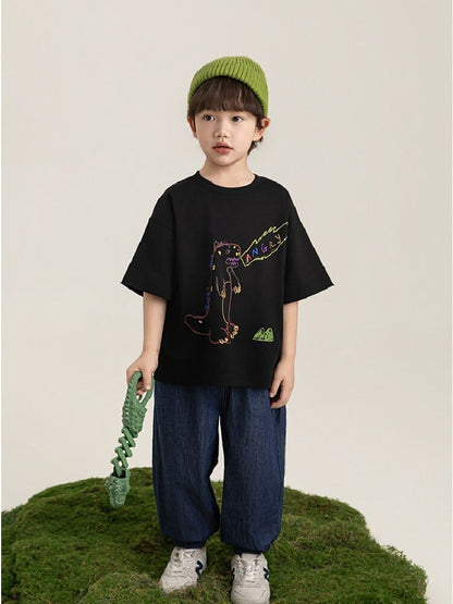 Cartoon Graphic Tee 手書き風イラスト プリント Tシャツ【mh0012736】 YoehYaul 半袖Tシャツ