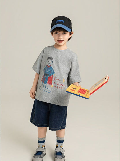 Cartoon Graphic Tee 手書き風イラスト プリント Tシャツ【mh0012736】 YoehYaul 半袖Tシャツ