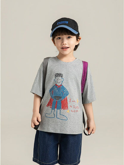 Cartoon Graphic Tee 手書き風イラスト プリント Tシャツ【mh0012736】 YoehYaul 半袖Tシャツ