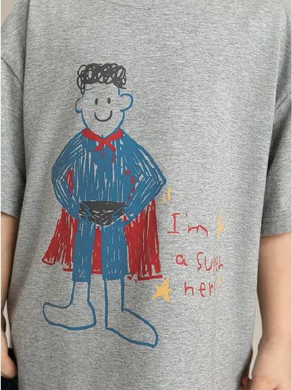 Cartoon Graphic Tee 手書き風イラスト プリント Tシャツ【mh0012736】 YoehYaul 半袖Tシャツ