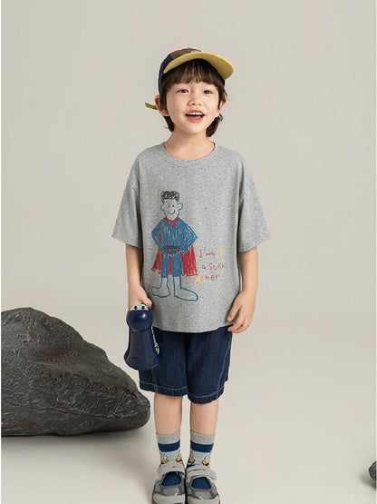Cartoon Graphic Tee 手書き風イラスト プリント Tシャツ【mh0012736】 YoehYaul 半袖Tシャツ