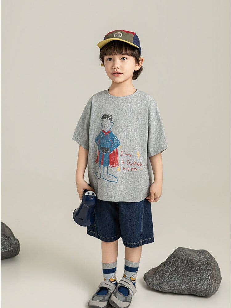 Cartoon Graphic Tee 手書き風イラスト プリント Tシャツ【mh0012736】 YoehYaul 半袖Tシャツ