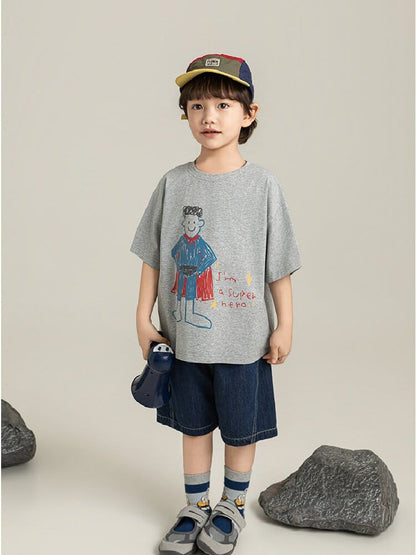 Cartoon Graphic Tee 手書き風イラスト プリント Tシャツ【mh0012736】 YoehYaul 半袖Tシャツ