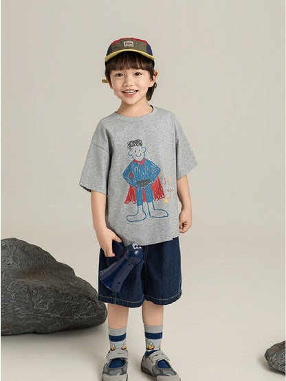 Cartoon Graphic Tee 手書き風イラスト プリント Tシャツ【mh0012736】 YoehYaul 半袖Tシャツ