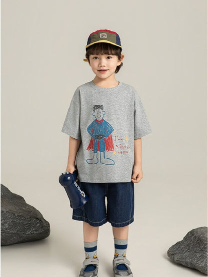 Cartoon Graphic Tee 手書き風イラスト プリント Tシャツ【mh0012736】 YoehYaul 半袖Tシャツ