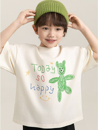 Cartoon Graphic Tee 手書き風イラスト プリント Tシャツ【mh0012736】 YoehYaul 半袖Tシャツ