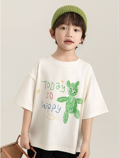 Cartoon Graphic Tee 手書き風イラスト プリント Tシャツ【mh0012736】 YoehYaul 半袖Tシャツ