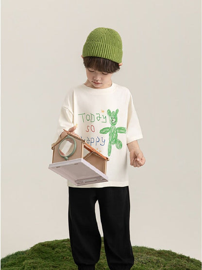 Cartoon Graphic Tee 手書き風イラスト プリント Tシャツ【mh0012736】 YoehYaul 半袖Tシャツ