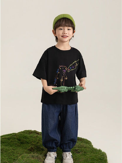 Cartoon Graphic Tee 手書き風イラスト プリント Tシャツ【mh0012736】 YoehYaul 半袖Tシャツ