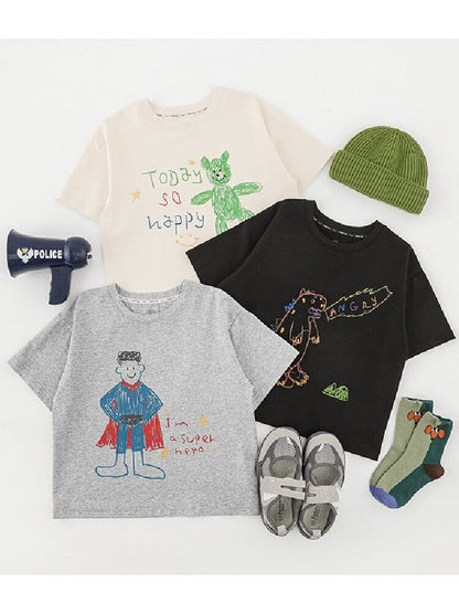Cartoon Graphic Tee 手書き風イラスト プリント Tシャツ【mh0012736】 YoehYaul 半袖Tシャツ