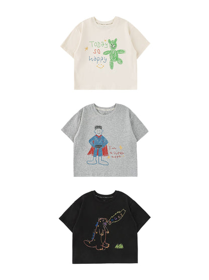 Cartoon Graphic Tee 手書き風イラスト プリント Tシャツ【mh0012736】 YoehYaul 半袖Tシャツ