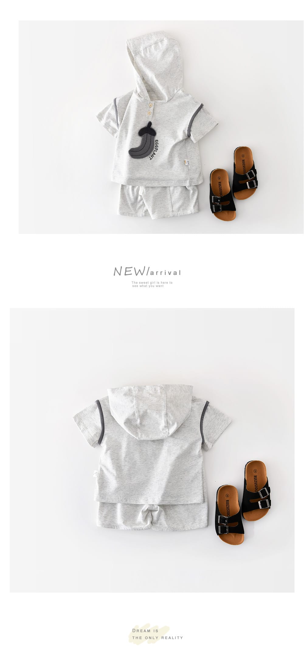 Cartoon Hooded Set ナスプリント 半袖セットアップ【mh0012852】 ABNN 半袖セットアップ
