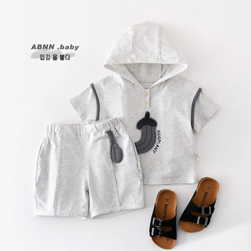 Cartoon Hooded Set ナスプリント 半袖セットアップ【mh0012852】 ABNN 半袖セットアップ
