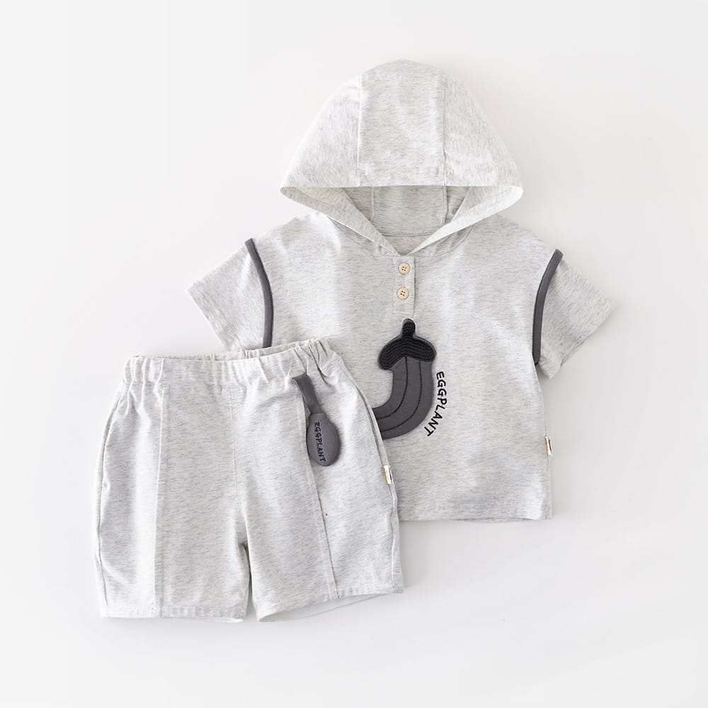 Cartoon Hooded Set ナスプリント 半袖セットアップ【mh0012852】 Gray / 73cm ABNN 半袖セットアップ