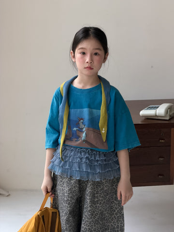 Cartoon Print Loose Short Sleeve Tee プリント 半袖Tシャツ【mh0012356】 Blue / 100cm KUMAI.KIDS