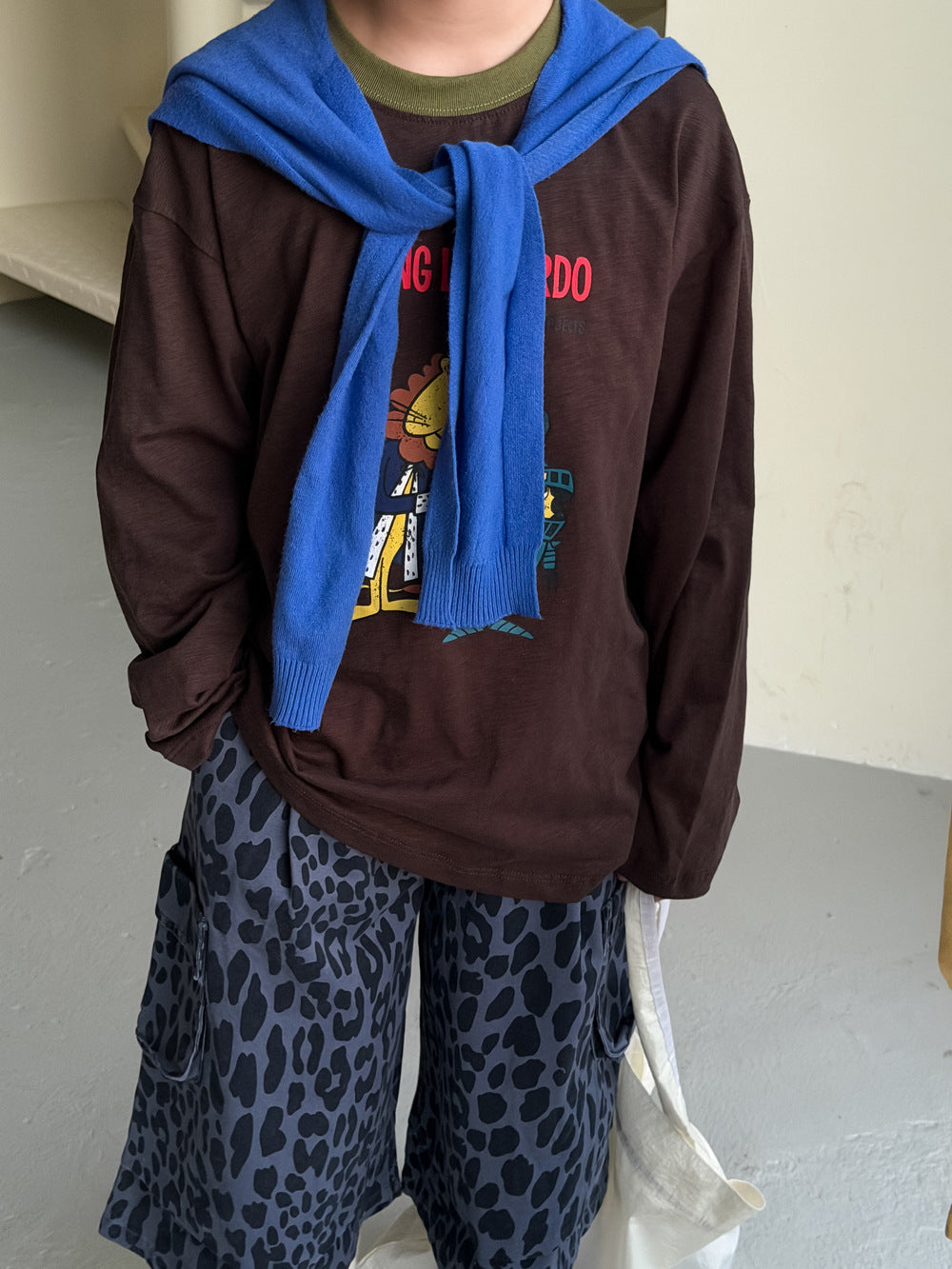 Cartoon Print Loose Short Sleeve Tee プリント 長袖Tシャツ【mh0012368】 Coffee / 100cm KUMAI.KIDS