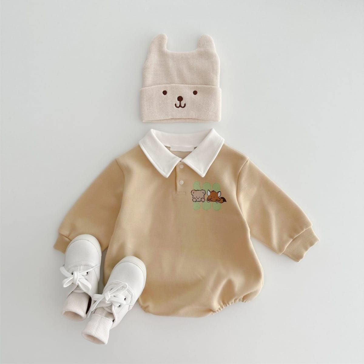 Cartoon Print POLO Romper 襟付き アニマルプリント ロンパース【mh0012684】 BBAMMA 長袖ロンパース