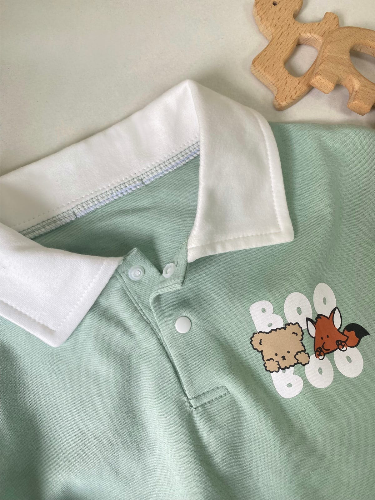 Cartoon Print POLO Romper 襟付き アニマルプリント ロンパース【mh0012684】 BBAMMA 長袖ロンパース