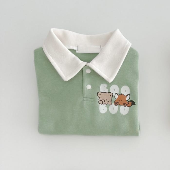 Cartoon Print POLO Romper 襟付き アニマルプリント ロンパース【mh0012684】 Light Green / 66cm BBAMMA 長袖ロンパース