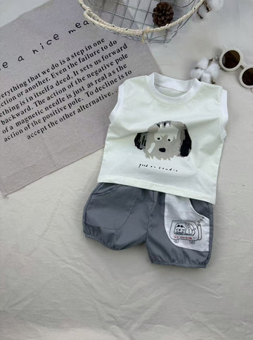 Cartoon Print Tank Top Set アニマル ノースリーブTシャツ ショートパンツセット【mh0012911】 yi nian ni ノースリーブセットアップ